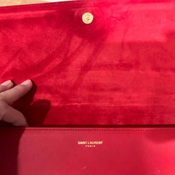 100% Authentic Red Leather Large Saint Laurent ‘Y’ Clutch - Picture 3 of 7